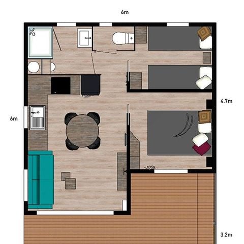 Chalet 4 persons - Chalet Mimosa SPA - 47 m² with covered terrace - 2 bedrooms