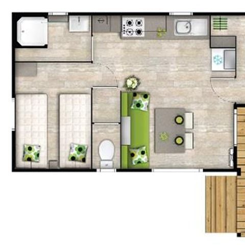 Stacaravan 4 personen - Malaga Duo - 2 slaapkamers - 27 m2 (+Semi-overdekt terras 8 m2) voor 4 personen