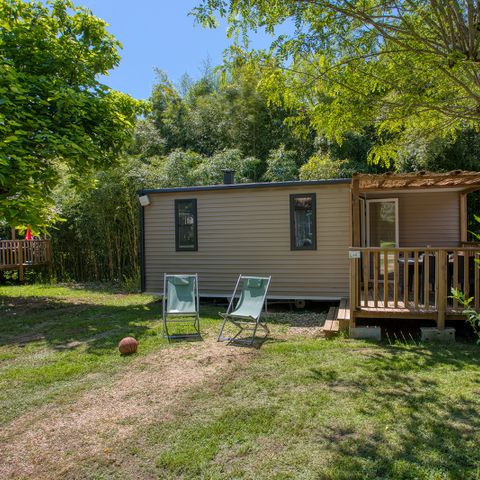 Mobilheim 4 Personen - Premium O'Hara 29-31m² (2Sch-4Pers) + Halbüberdachte Terrasse + Klima + LV + TV