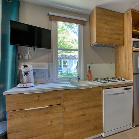 Mobilheim 4 personen - Premium O'Hara 29-31m² (2Sch-4Pers) + Halbüberdachte Terrasse + Klima + LV + TV