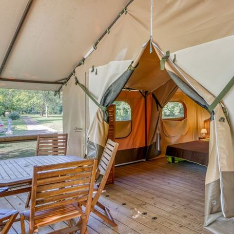 Tente en toile et en bois 5 personnes - Lodge CONFORT 2ch 5 - sans sanitaires