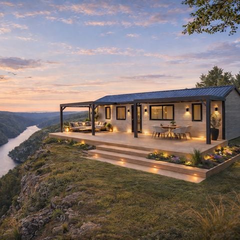 Stacaravan 8 personen - Stacaravan BREZONS Premium 41m2 (4bed 8 pers) en 2 badkamers Uitzicht op het meer