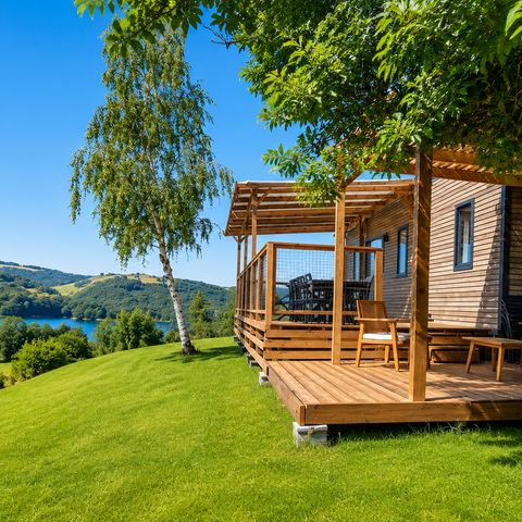 Mobile home 8 persons - BREZONS Premium Mobile Home, 41m² – Air-conditioned (4 bedrooms, sleeps 8) 2 bathrooms – Lake view, sleeps 4–8
