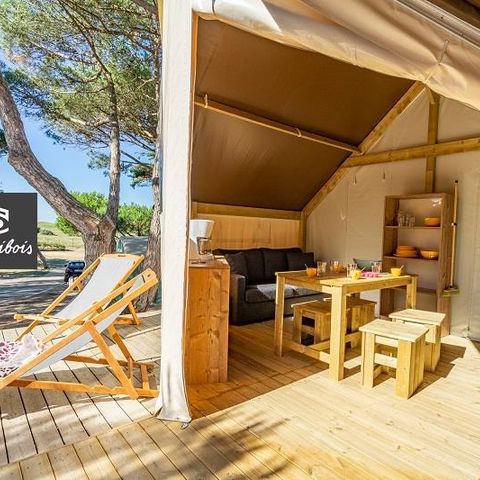 Tent 4 personen - TENT EN HOUT ECOLODGE 2 SLK. 21m² MET SANITAIR