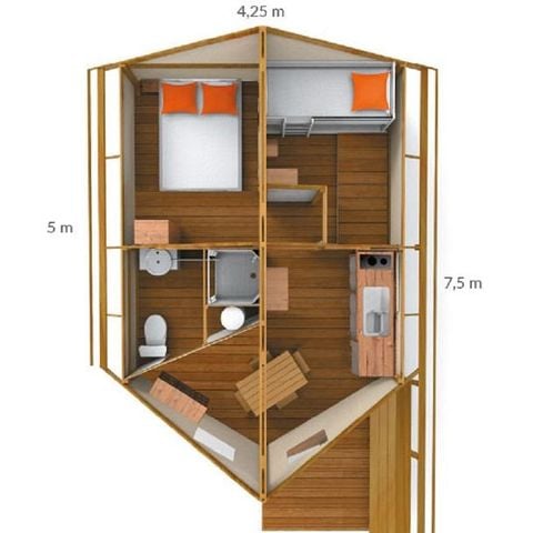 Tenda 4 persone - TENDA ECOLODGE IN TELA E LEGNO 2 CAMERE DA LETTO. 21m² CON SANITARIO