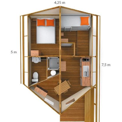 Tent 4 personen - TENT EN HOUT ECOLODGE 2 SLK. 21m² MET SANITAIR