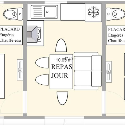 Chalet 4 personen - Premium 35m² (2 slaapkamers - 2 badkamers) TV - Afwasmachine
