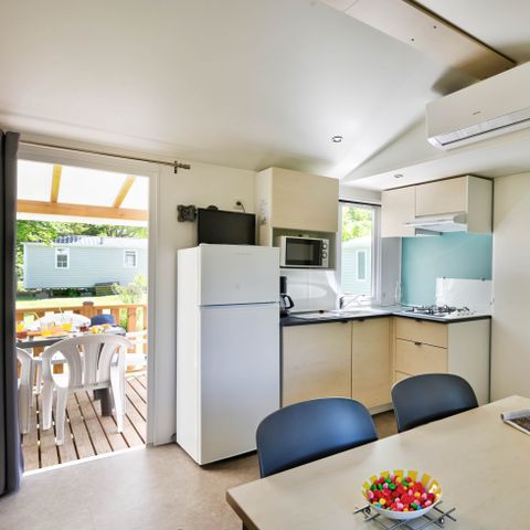 Stacaravan 6 personen - Comfort stacaravan 29m² 3 kamers + overdekt terras + airconditioning + TV 6 pers