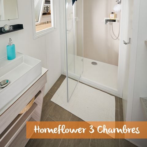 Mobilhome 6 personnes - COTTAGE Premium 35m² 3 chambres + TV + Lave-vaisselle + climatisation + terrasse XL semi-couverte 1/6 pers