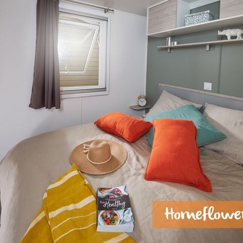 Stacaravan 6 personen - COTTAGE Premium 35m² 3 kamers + TV + Afwasmachine + airconditioning + XL halfoverdekt terras 1/6 pers