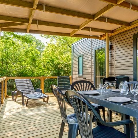 Stacaravan 4 personen - COTTAGE Premium 2 slaapkamers 2 badkamers 35 m2 +TV + Afwasmachine + airconditioning + plancha + XL terras