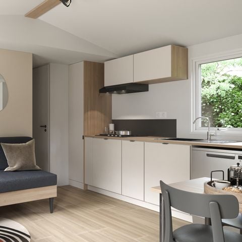 MOBILHOME 4 personnes - COTTAGE Premium 2 ch 2 salles de bain  35 m2 +TV + Lave-vaisselle + clim + plancha + terrasse XL