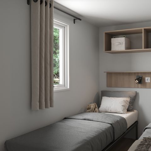 MOBILHOME 4 personas - CABAÑA Premium 2 dormitorios 2 baños 35 m2 +TV + Lavavajillas + aire acondicionado + plancha + terraza XL