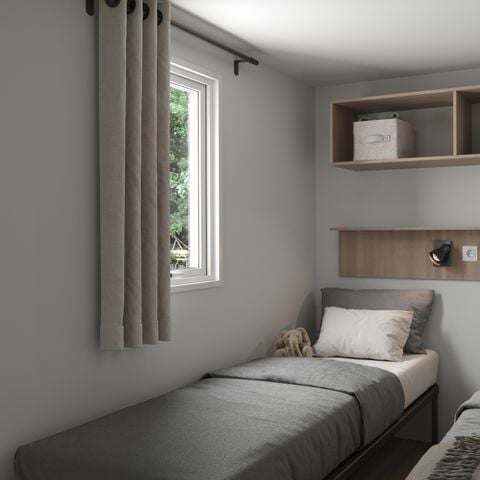 MOBILHOME 4 personas - CABAÑA Premium 2 dormitorios 2 baños 35 m2 +TV + Lavavajillas + aire acondicionado + plancha + terraza XL