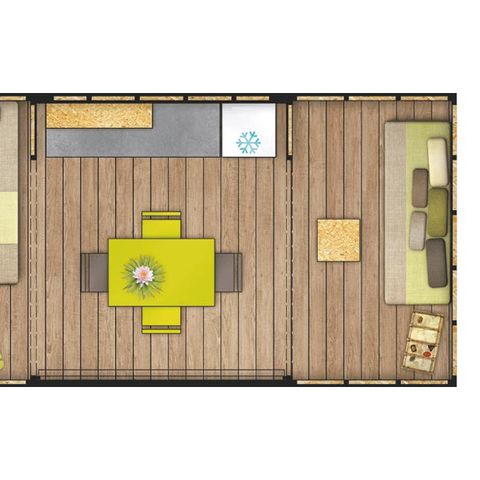 CANVAS AND WOOD TENT 4 people - Lodge Maori Confort 17m² (2 bedrooms) - without bathroom + covered terrace 2/4 pers