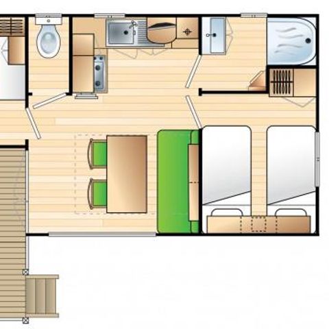 Mobilheim 4 Personen -  Mobilheim Premium 27m² (2 Zimmer) + überdachte Terrasse + Geschirrspülmaschine + TV + Klimaanlage 4 Pers.