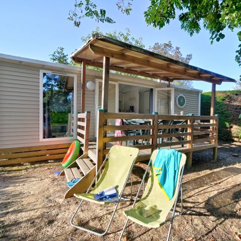 Stacaravan 6 personen - Stacaravan Premium 29m² (2 kamers) + overdekt terras + Afwasmachine + TV + Airconditioning 4/6 pers