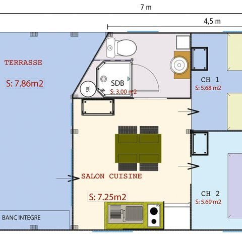 BUNGALOW IN TELA 4 persone - Freeflower Confort 22m² (2 camere) + Terrazza coperta 5 persone