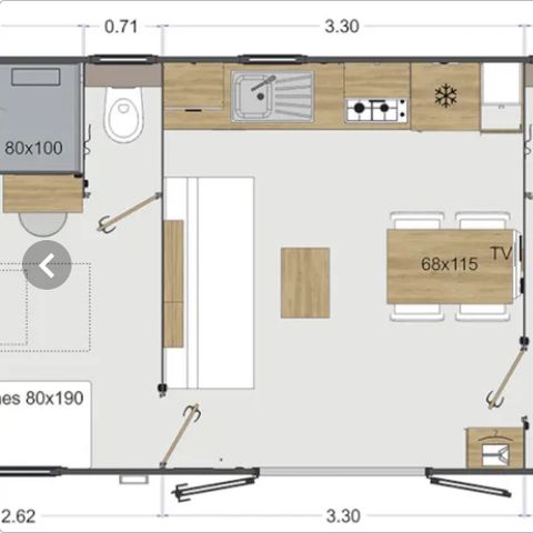 Mobile home 4 persons - Olivier (2023), 2 bedrooms 2 bathrooms, large living room (tv), terrace, wifi