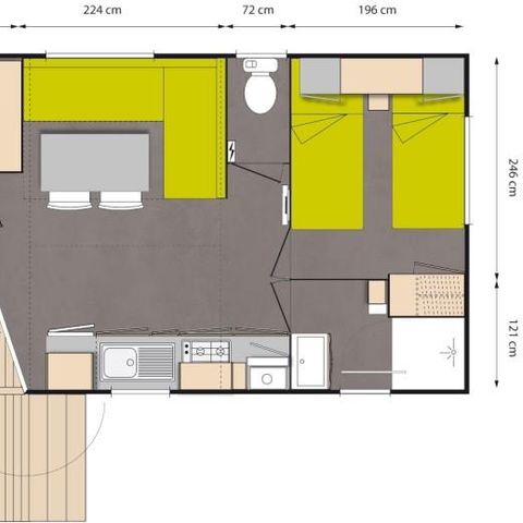 Mobile home 4 persons - Le Châtaignier 29m² (2 bedrooms) + integrated terrace + TV, free WIFI*.