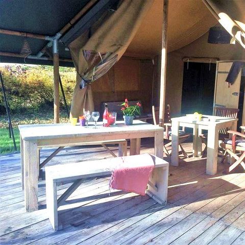 Safarizelt 6 personen - Zelt Lodge Safari 35 m² - 2 Zimmer - 10 m² überdachte Terrasse