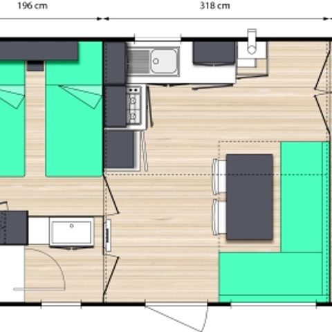 Stacaravan 4 personen - Stacaravan Le CHENE Dimanche ( 2 slaapkamers)Groot terras+ TV