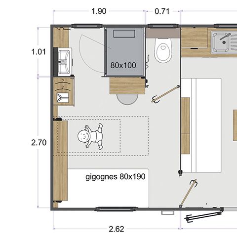 MOBILHOME 4 personnes - Mobil home"Olivier" (2023)  Dimanche, 2 chambres 2salles de bain, grand salon (tv), terrasse
