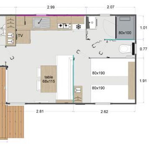 Mobile home 4 persons - L'ACACIA (2 bedrooms) latest generation (2023) - built-in terrace - TV