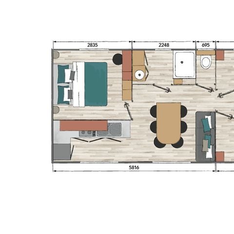 MOBILHOME 6 personas - Mobil home familiar 34 m² 3 habitaciones + aire acondicionado
