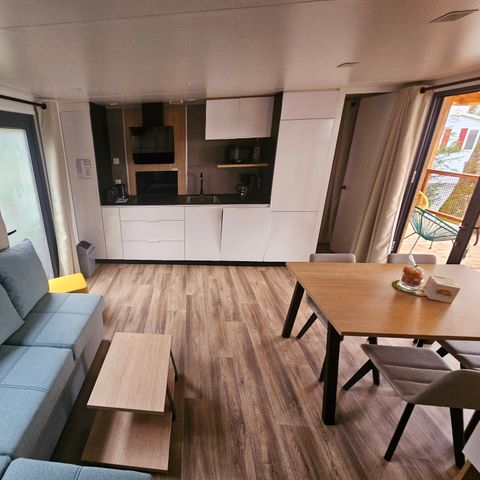 Mobilheim 8 Personen - Premium 30-40m² - 3 Schlafzimmer + TV + Überdachte Terrasse & Einwegbettwäsche vorhanden