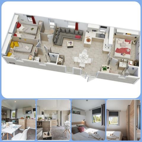 MOBILHOME 8 personnes - Mobilhome Premium 30-40m² - 3 chambres + TV + Terrasse couverte & draps jetables fournis 6/8 pers