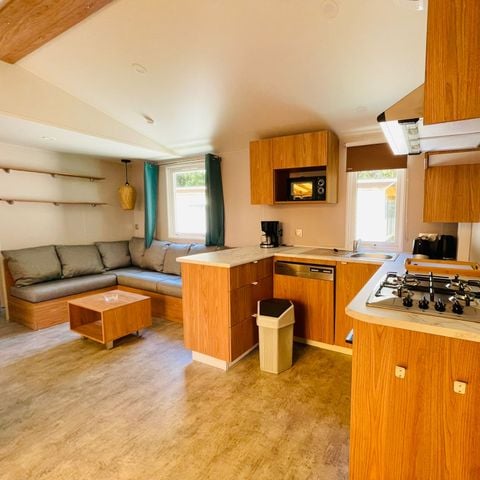 Stacaravan 8 personen - Mobilhome Premium 30-40m² - 3 kamers + TV + Overdekt terras & Bedlinnenpakket aanwezig* 6/8 pers