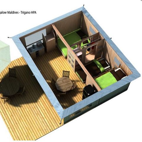 TENDA IN TELA E LEGNO 5 persone - Tenda lodge con 2 camere da letto