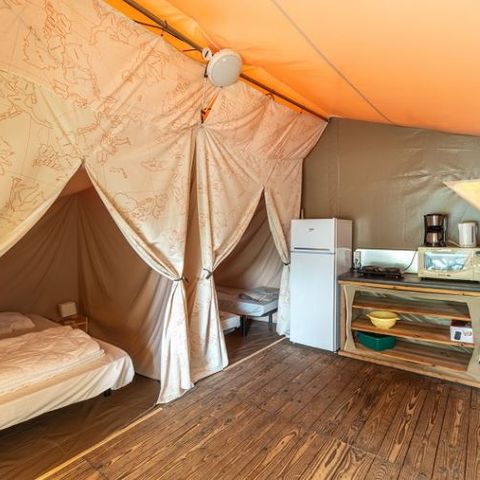 Tente en toile et en bois 4 personnes - Tente Lodge 2 chambres 4 personnes