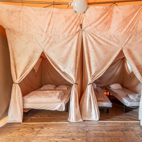 Tente en toile et en bois 4 personnes - Tente Lodge 2 chambres 4 personnes
