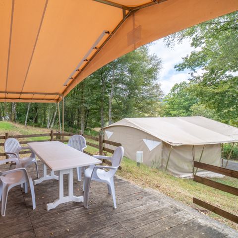 Tente en toile et en bois 4 personnes - Tente Lodge 2 chambres 4 personnes