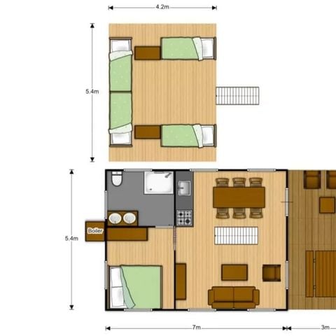 Tente en toile et en bois 6 personnes - Lodge - PREMIUM - BAHAMAS - MEZZANINE
