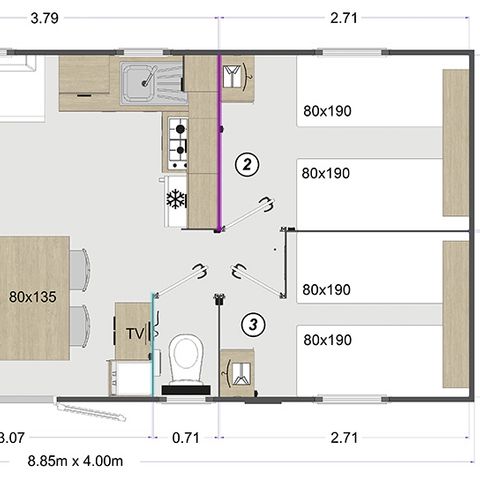 Stacaravan 6 personen - Stacaravan NASSAU**** voor 6 personen
