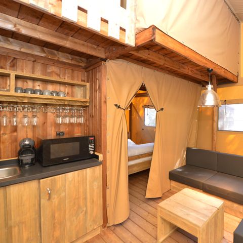 Tente en toile et en bois 8 personnes - Lodge - PREMIUM - BAHAMAS - MEZZANINE