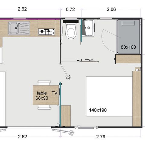 MOBILHOME 2 personas - Premium 1CH/2P-TV + sábanas y toallas