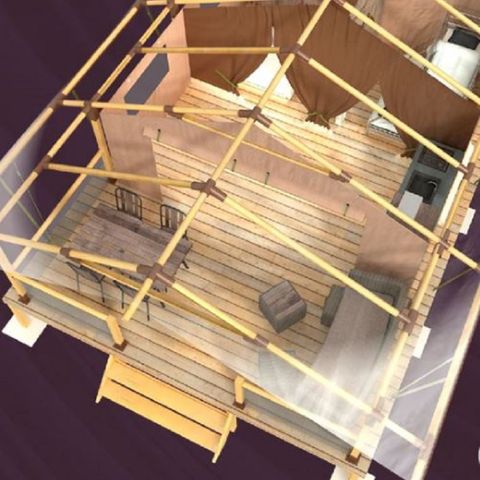 Tente en toile et en bois 5 personnes - Lodge Kenya 5 pers - 2 chambres