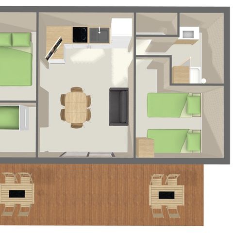 CHALET 7 personas - COMODIDAD 48 m² (3 habitaciones) con terraza cubierta 16m².