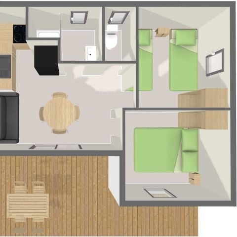 Chalet 4 personen - PREMIUM 39m² - 2 Schlafzimmer - Davon überdachte Terrasse - TV
