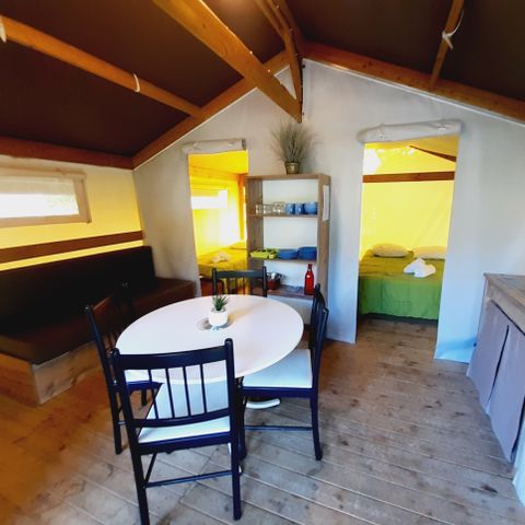 Canvas and wooden tent 4 persons - Ecolodge Toile & Bois 30m² (2 bedrooms - sleeps 4) including covered terrace 8m² - Without sanitary facilities