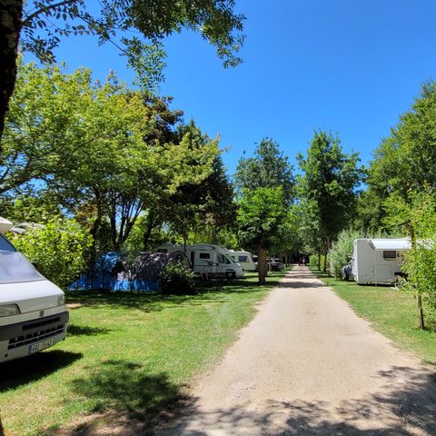Kampeerplaats - Comfortpakket (2 personen/1 tent, caravan of camper/1 auto/water+10A elektriciteit) 80 tot 120 m².