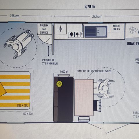 Mobile home 4 persons - Comfort Mobile-home 34m² + TV + CLIM 2 bedrooms - PMR 4 pers