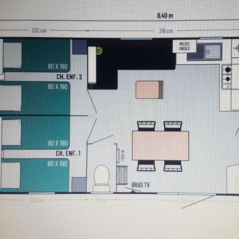 Mobile home 6 persons - Comfort Mobile Home, 34m², 3 bedrooms + TV, sleeps 6 + air conditioning