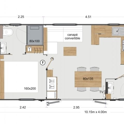 Mobile home 6 persons - Premium 3-bedroom mobile home, 37m² – 2 bathrooms + TV, sleeps 6 + air conditioning
