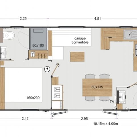Mobilheim 6 personen - Mobilheim Premium 3 Schlafzimmer 37m² - 2 Bäder + TV 6 Pers.