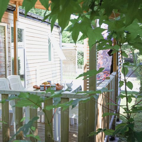 Mobile home 4 persons - Cottage Confort 28m² (2 bedrooms) + covered terrace + TV + Sheets